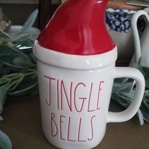 Rae Dunn Jingle Bells mug with Santa Hat